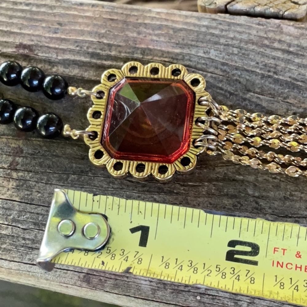 Betsey Johnson necklace with orange pyramid style accent - Picture 9 of 10